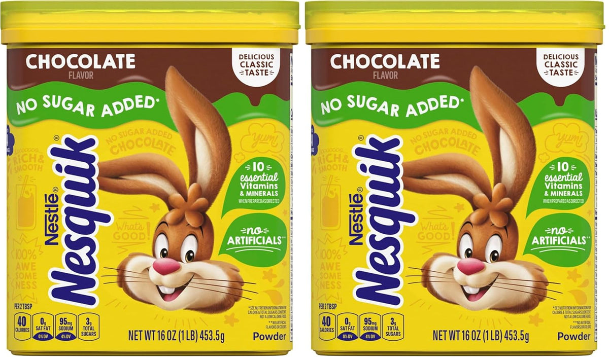 Nesquik Chocolate Powder No Sugar Added, 16 oz (Pack of 2)